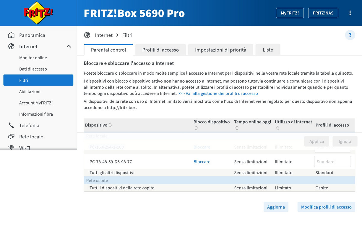 Impostazioni per la sicurezza dei bambini nell'FRITZ!OS